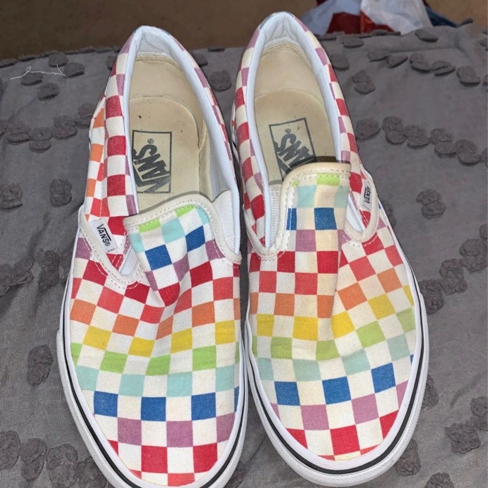 checkerboard rainbow vans.
